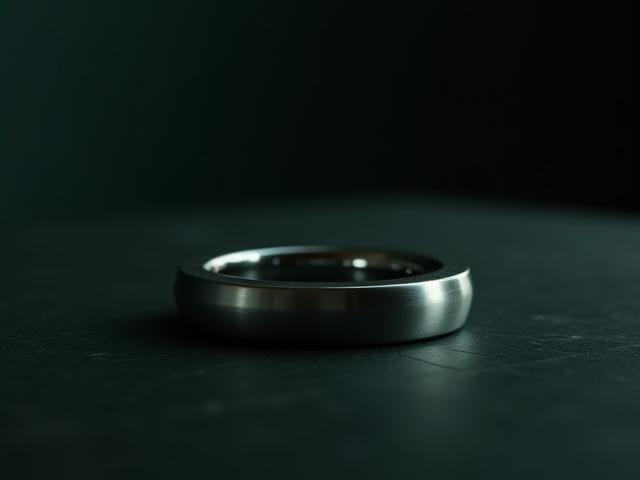 A silver Apex Sleep Ring on a dark background, showing intricate details and integrated sensors.
